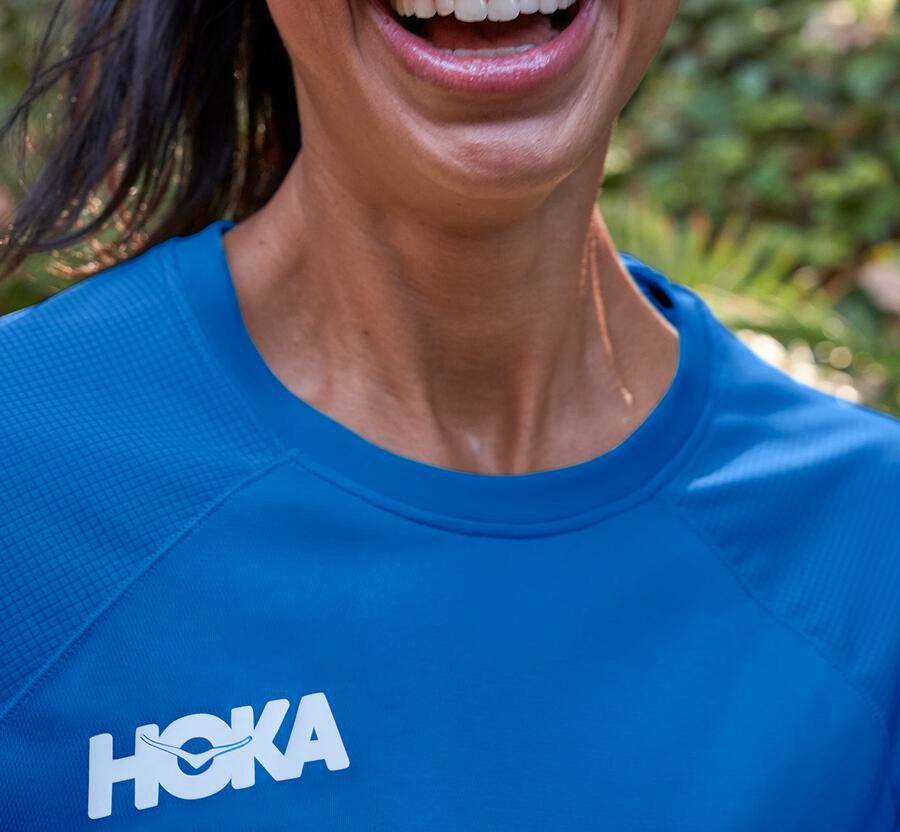 Hoka One One Top Dame - Performance Lang Sleeve - Blå - 817350IKP